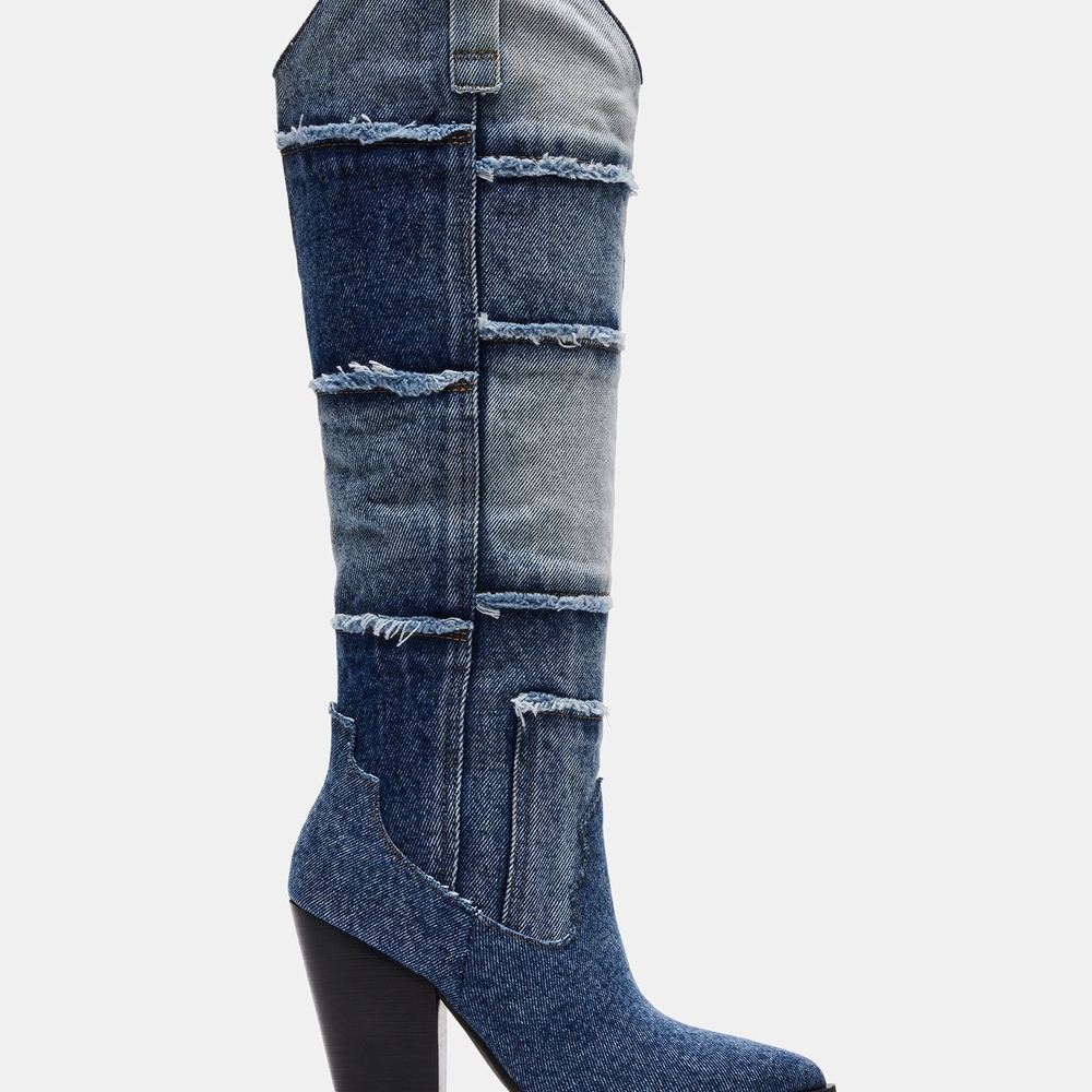NIB Steve Madden LASSO Denim Multi Western Knee High Boots